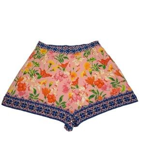 La Fuori Tropical Rhinestone Crystal Embellished Cotton Shorts Large